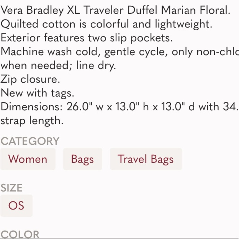 NWT vera bradley xl duffel bag marian floral - Picture 7 of 9